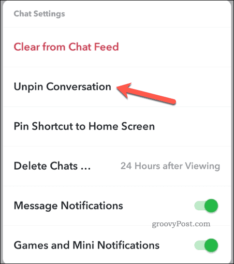 Snapchat'te bir sohbetin sabitlemesini kaldırma