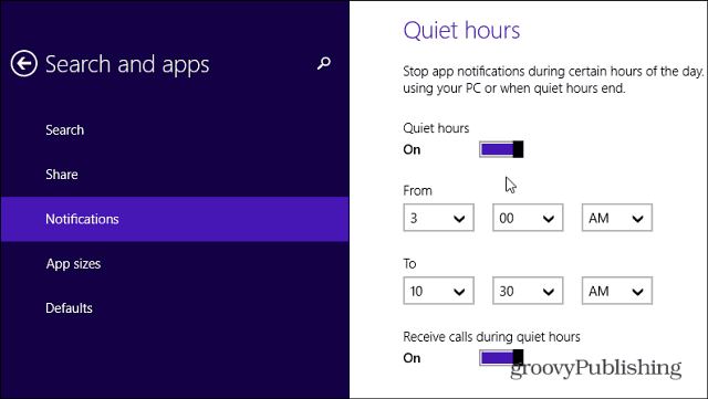 Windows 8.1'de Sessiz Saatler Uygulama Bildirimlerini Devre Dışı Bırakmanızı Sağlar