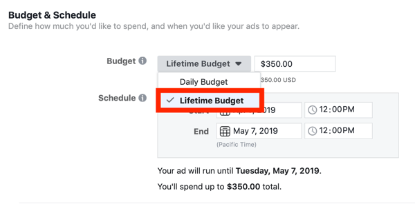 Facebook Reklam maliyetlerinizi düşürmek için ipuçları, kampanya bütçesini ömür boyu bütçeye ayarlama seçeneği