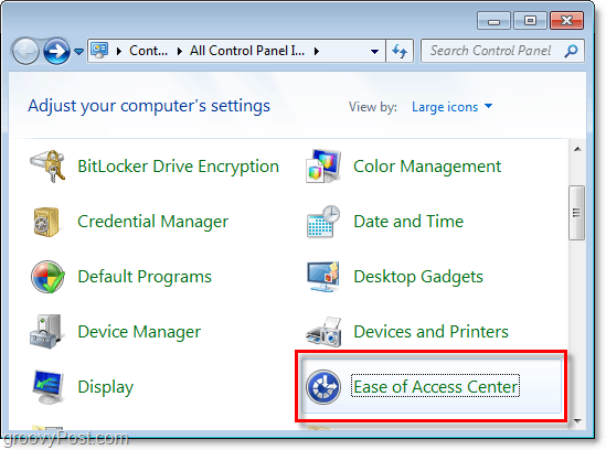 Windows 7 kontrol panelinden Erişim Kolaylığı Merkezi'ne gidin