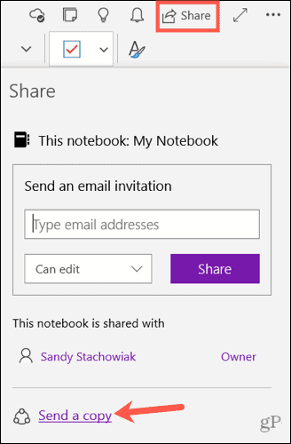 Windows 10 için OneNote'ta notun bir kopyasını gönderme