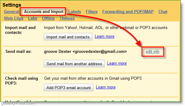 google posta hesaplarınızı ve içe aktar düğmesini tıklayın ve ardından bilgileri düzenleyin