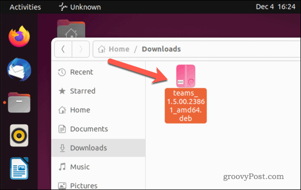 Ubuntu'da Microsoft Teams kurulum dosyasını açın