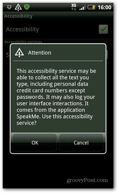 Android için SpeakMe erişilebilirliği etkinleştir