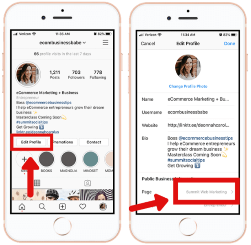 Instagram iş hesabını Instagram uygulamasında Facebook sayfasına bağlama