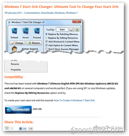 Windows 7 Orb Değiştiriciyi Başlat
