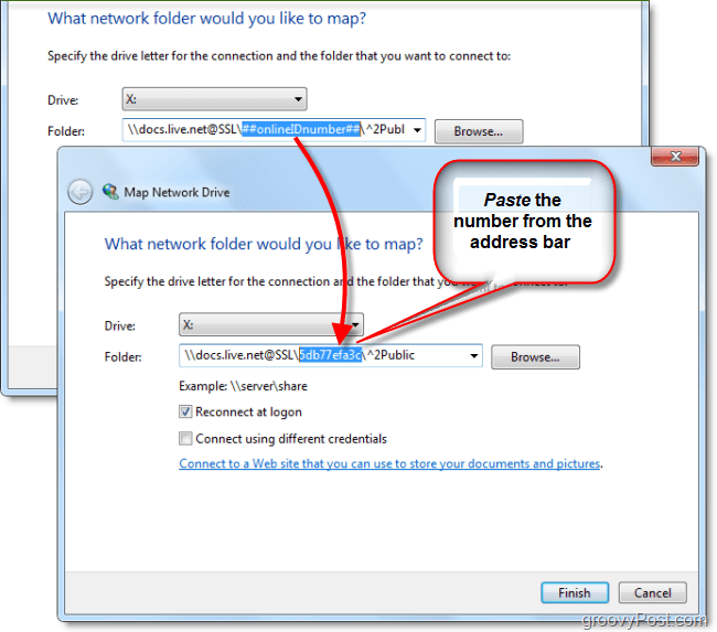 Windows Live ID'nizi harita ağ sürücüsüne yapıştırın