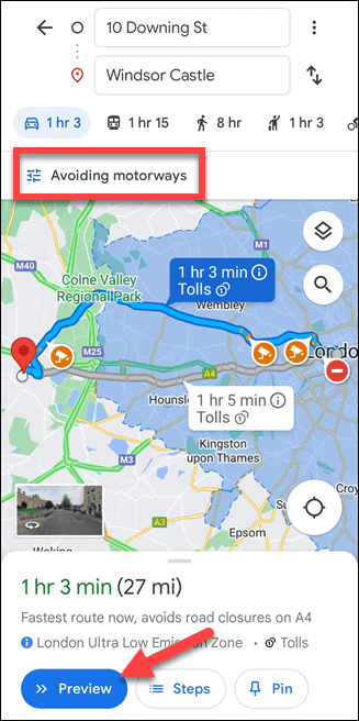 Karayolları olmayan Google Haritalar mobil rotası