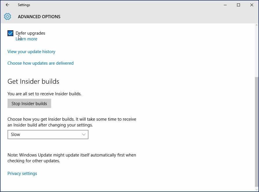 Güncelleştirmeleri Ertele Windows 10