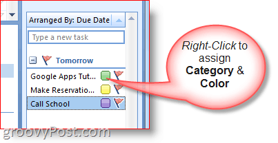 Outlook 2007 Yapılacaklar Çubuğu - Renkleri ve Kategoriyi Seçmek için Görevi Sağ Tıklayın