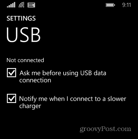 Windows Phone Ayarları USB