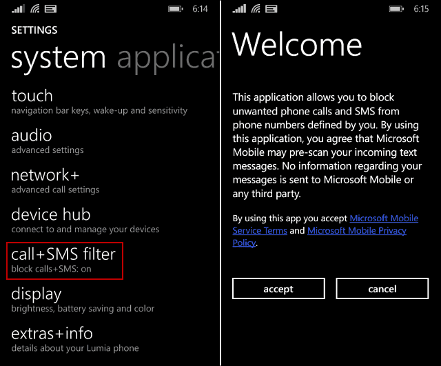 Windows Phone Engelleme Çağrıları