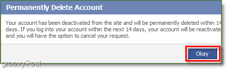 Facebook hesabınızın silinmesini onayladıktan sonra 14 gün beklemelisiniz