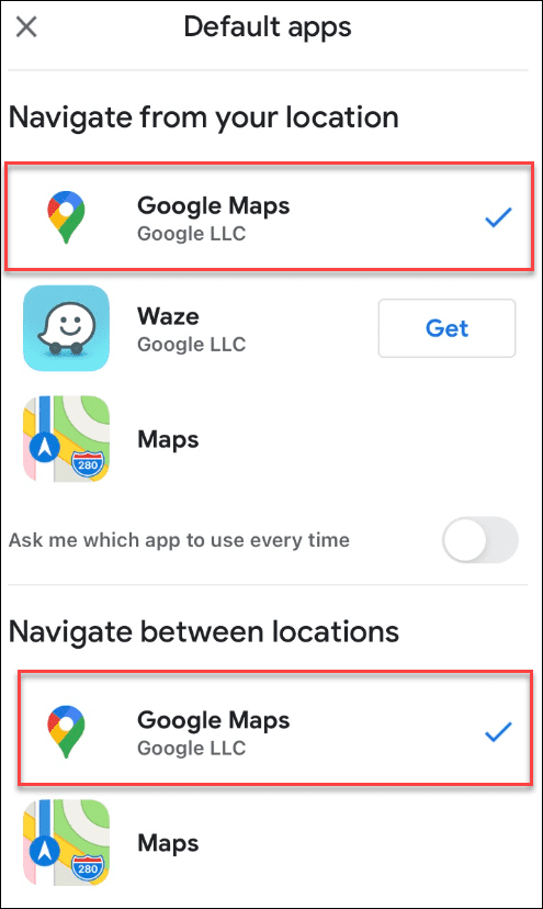 varsayılan olarak seçilen gmail google haritaları
