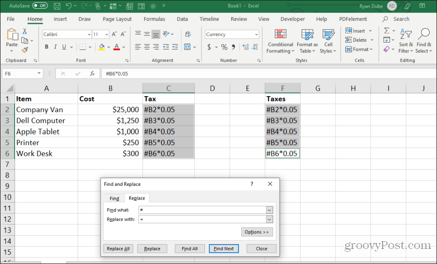 Excel'de formülü arama ve değiştirme