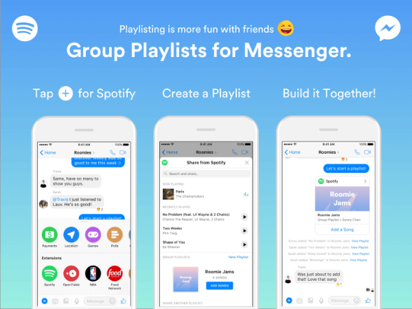Spotify, grupların doğrudan Messenger uygulamasından oynatma listeleri oluşturmasına izin vermek için Messenger botundaki işlevselliği genişletti.