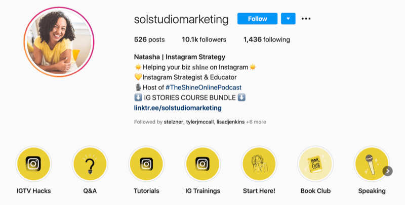 Sol Studio Marketing Instagram hesabı biyografisinin ekran görüntüsü