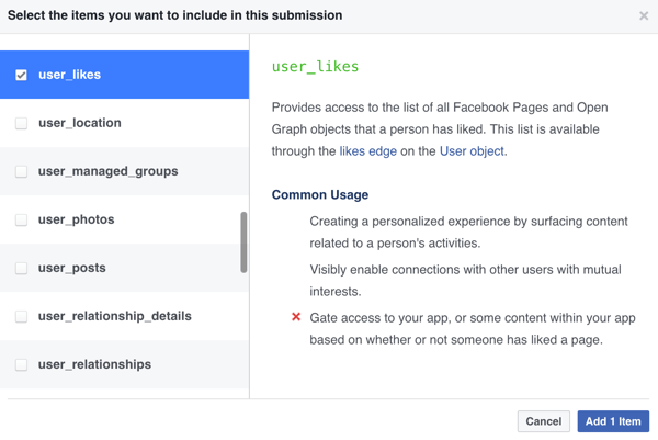 Facebook uygulaması gönderiminize dahil etmek istediğiniz öğeleri seçin.