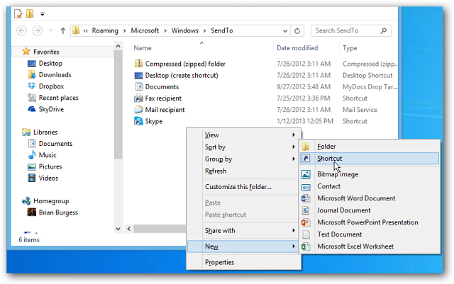 Windows 7'de Bağlama Gönder Menüsüne Hızlı Başlat'ı ekleme