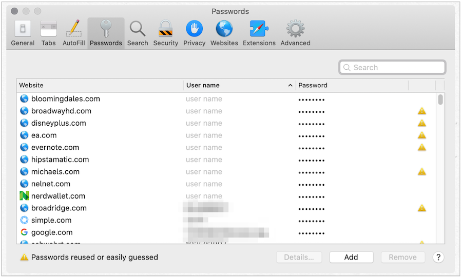 Mac web şifreleri
