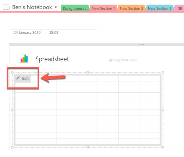 OneNote'ta yeni bir Excel e-tablosunu düzenleme