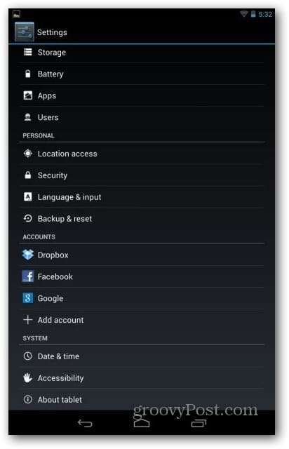 Nexus 7 kullanıcı hesapları - ayarlar kullanıcısı