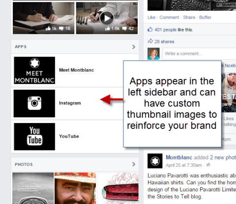 facebook sayfasının sol kenar çubuğundaki sosyal uygulamalar
