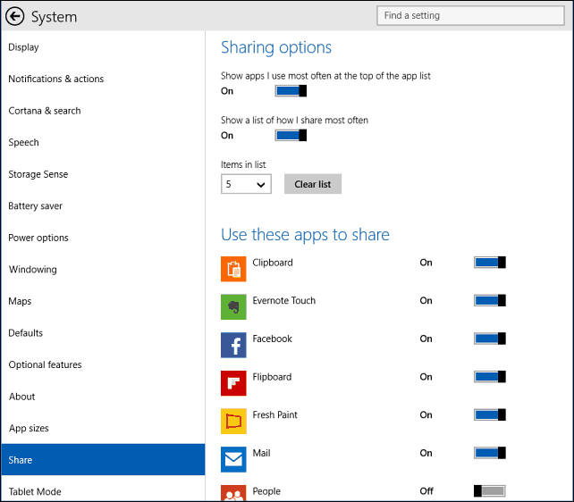 paylaşım seçenekleri Windows 10