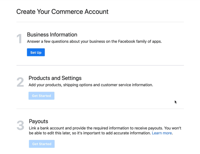facebook ticaret hesabınız için işletme bilgilerinizi ayarlamak için iletişim kutusu
