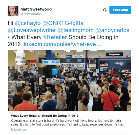 Matt Sweetwood, LinkedIn paylaşımlarını Twitter'da paylaşıyor