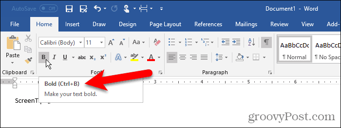 Word'de Bir Ekran İpucu'ndaki kısayol tuşları