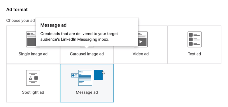 LinkedIn Mesaj Reklam formatını seçin
