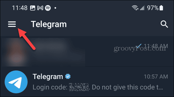 Android'de Telegram'daki menü düğmesi