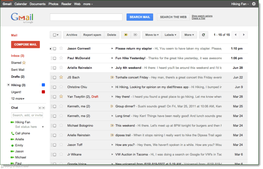 Gmail gelen kutusu görünümü, temayı önizleme