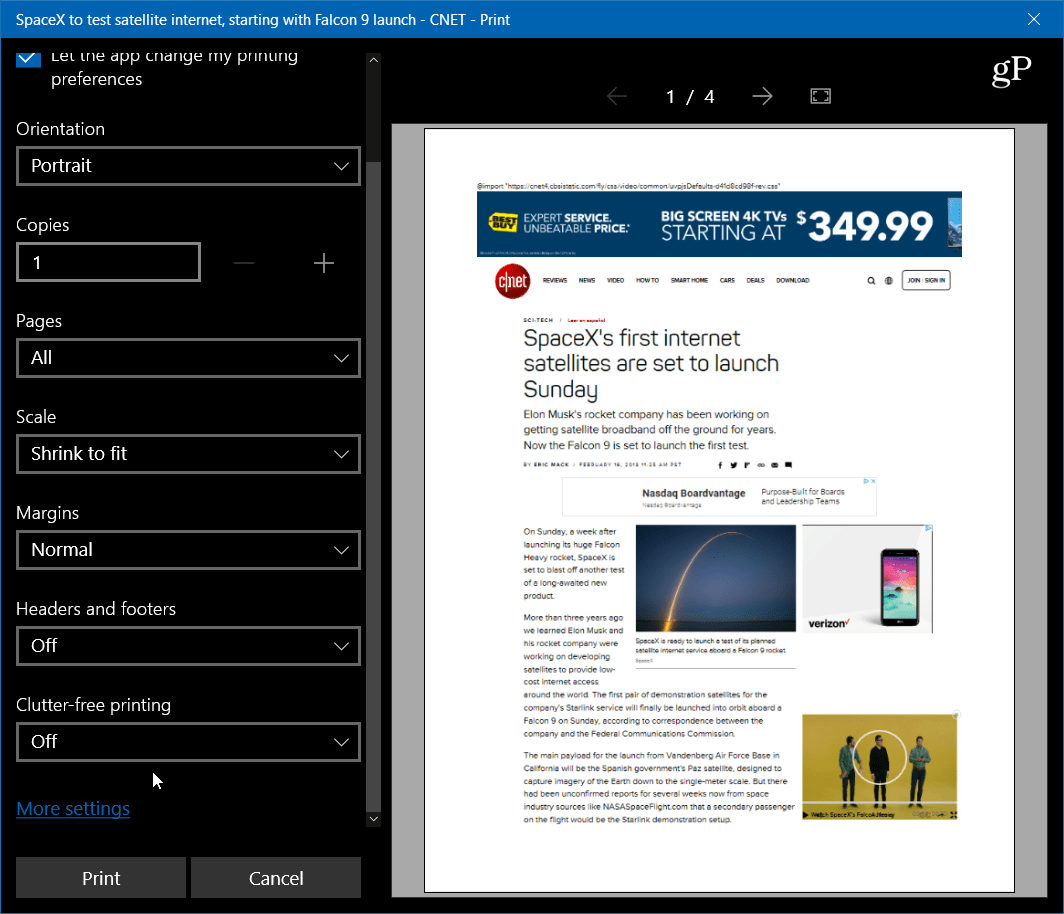 Microsoft Edge ile Web Sitesi Makalelerini Yazdırın ve Temizleyin