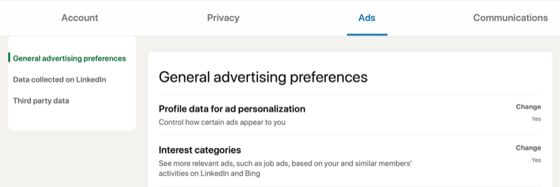 genel reklamcılık tercihleri ​​için linkedin menu hesap ayarları