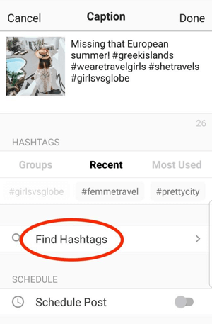 Önizleme uygulaması, gönderinize eklemek için alakalı hashtag'ler bulmanıza yardımcı olur.