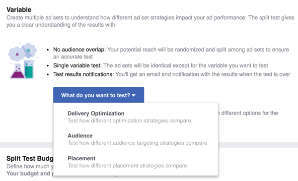 Facebook reklamınızla test etmek istediğiniz değişkeni seçin.
