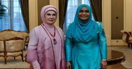 Emine Erdoğan Maldivler Cumhurbaşkanı Muizzu'nun eşi Sajidha Mohamed ile bir araya geldi
