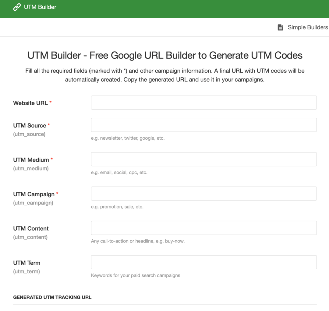 UTM Builder formunun görüntüsü