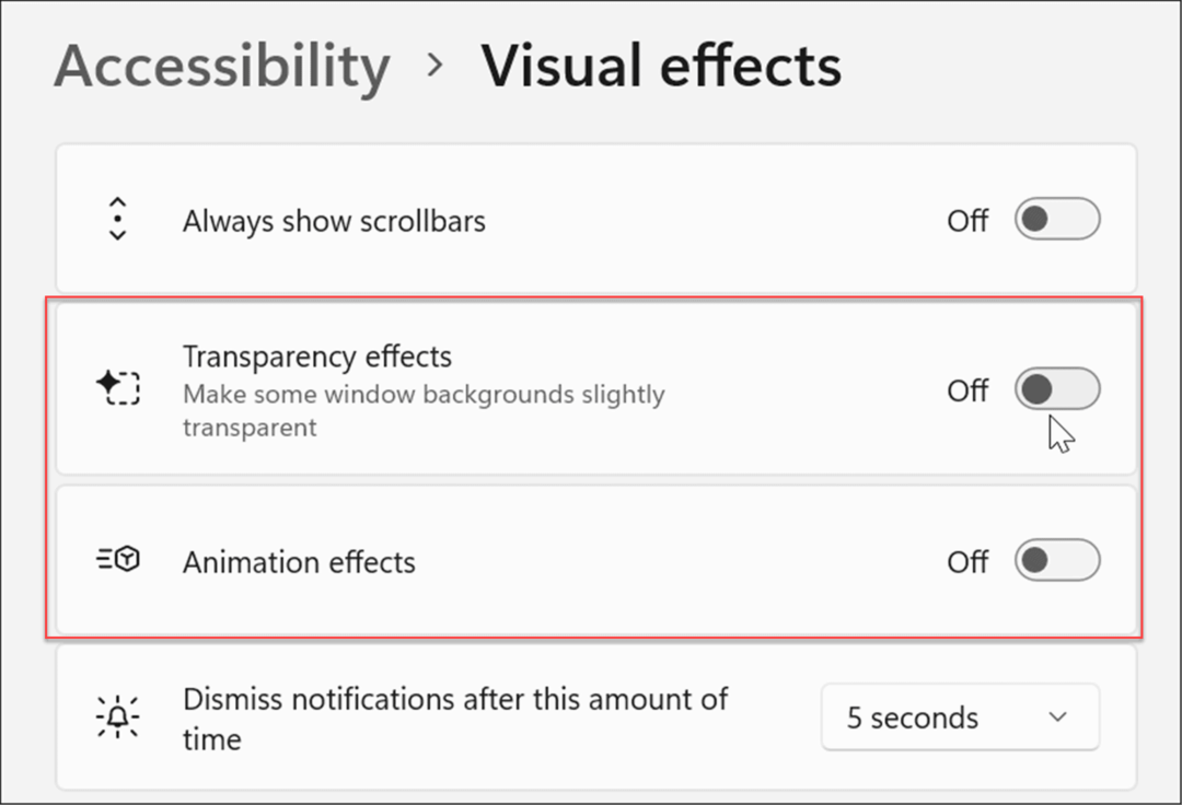 erişilebilirlik görsel efektler windows 11 ayarları