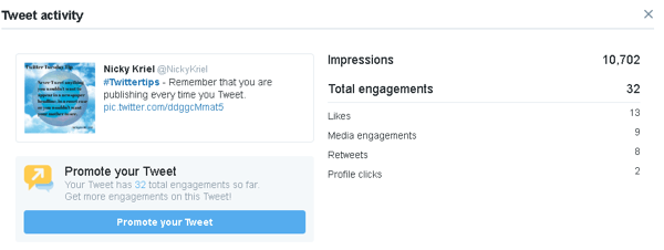 Twitter Analytics'te daha fazla etkileşim verisi görmek için bir tweet'e tıklayın.