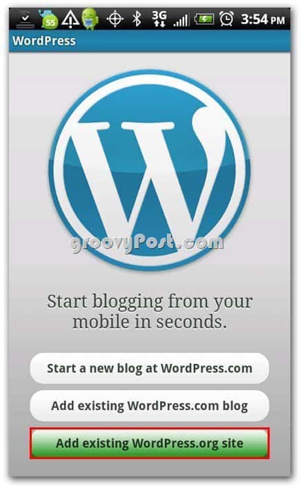 Android Kurulum Menüsü'nde Wordpress - Mevcut Web sitesini ekle