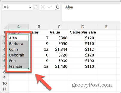 excel seçim aralığı