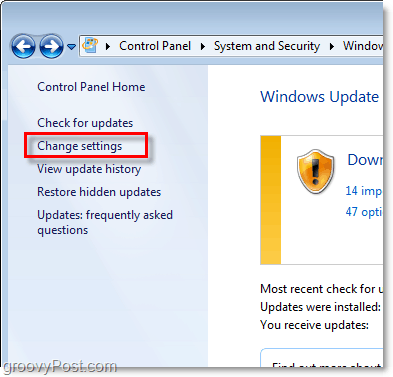 Windows 7 - Windows Update Yapılandırma Bağlantısı Ekran Görüntüsü
