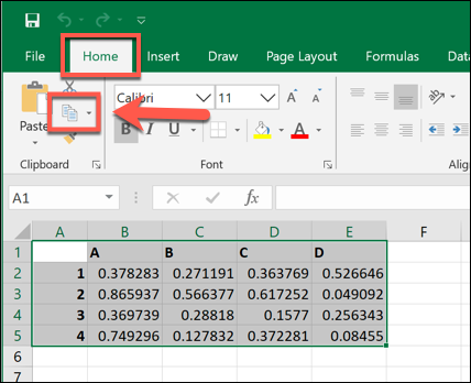 Microsoft Excel'de seçilen verileri kopyalama