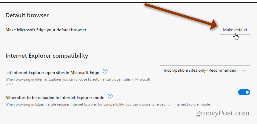 Edge'i Varsayılan Yap Windows 11