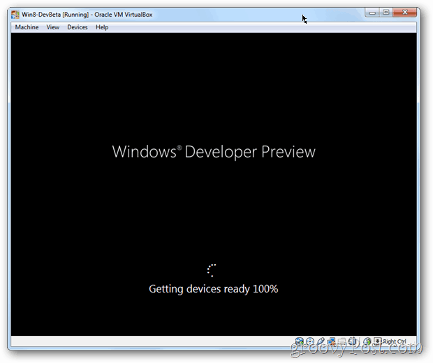 Kurulumdan sonra VirtualBox Windows 8 açılış ekranı