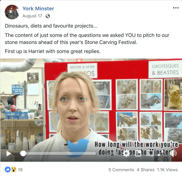 York Minster'dan bir AMA'yı destekleyen Facebook yayını örneği.