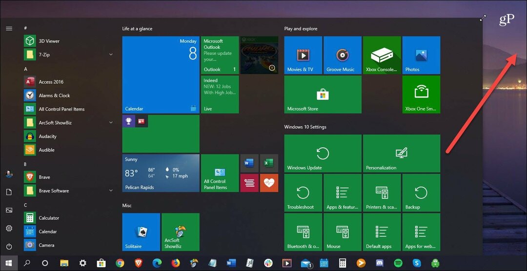 Windows 10 başlat menüsünü yeniden boyutlandır